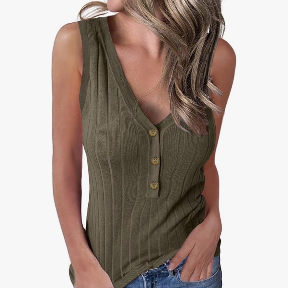 Olive Green Sleeveless Ribbed Top